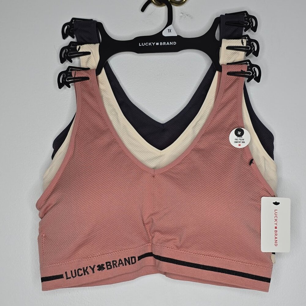 3 LUCKY BRAND Full Figure‎ Comfort Bra 1X Lot Set NEW No Wire Padded Bras